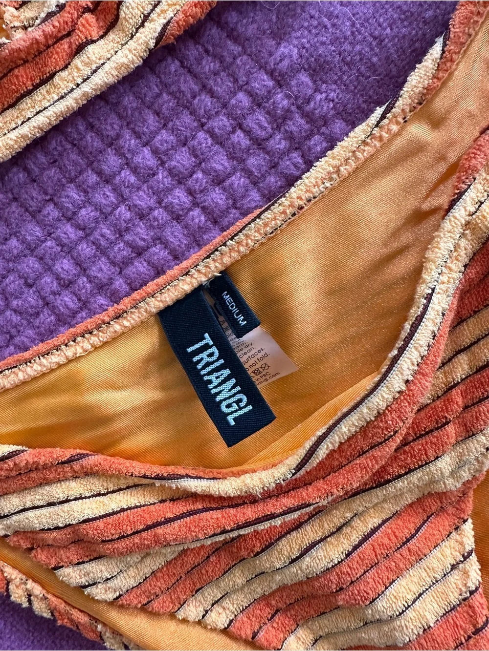 triangl swimwear Orange Striped Bikini Set Size M with Neoprene Pouch